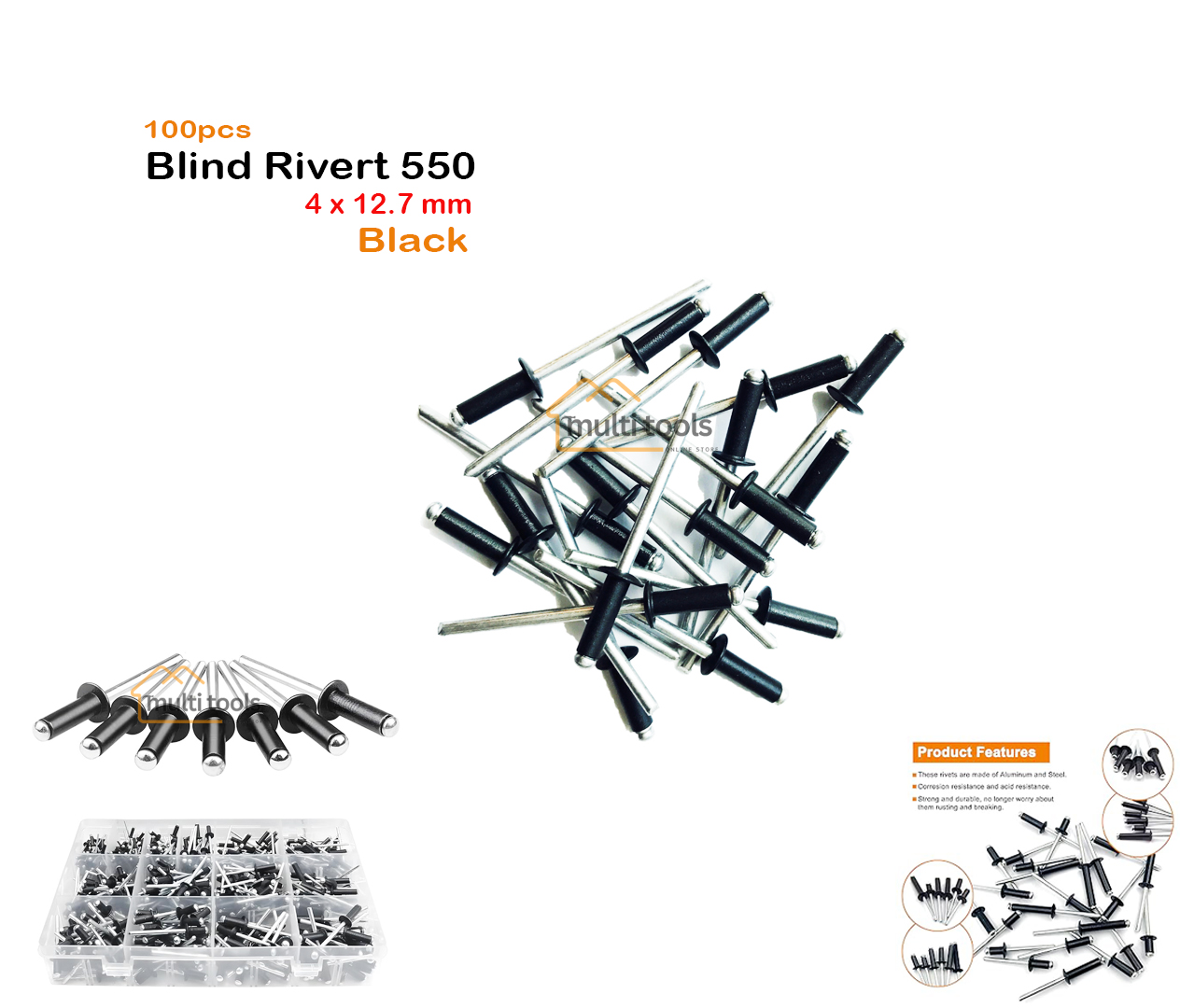 Blind Rivert 550 (4 x 12.7 mm x 100Pcs Black)
